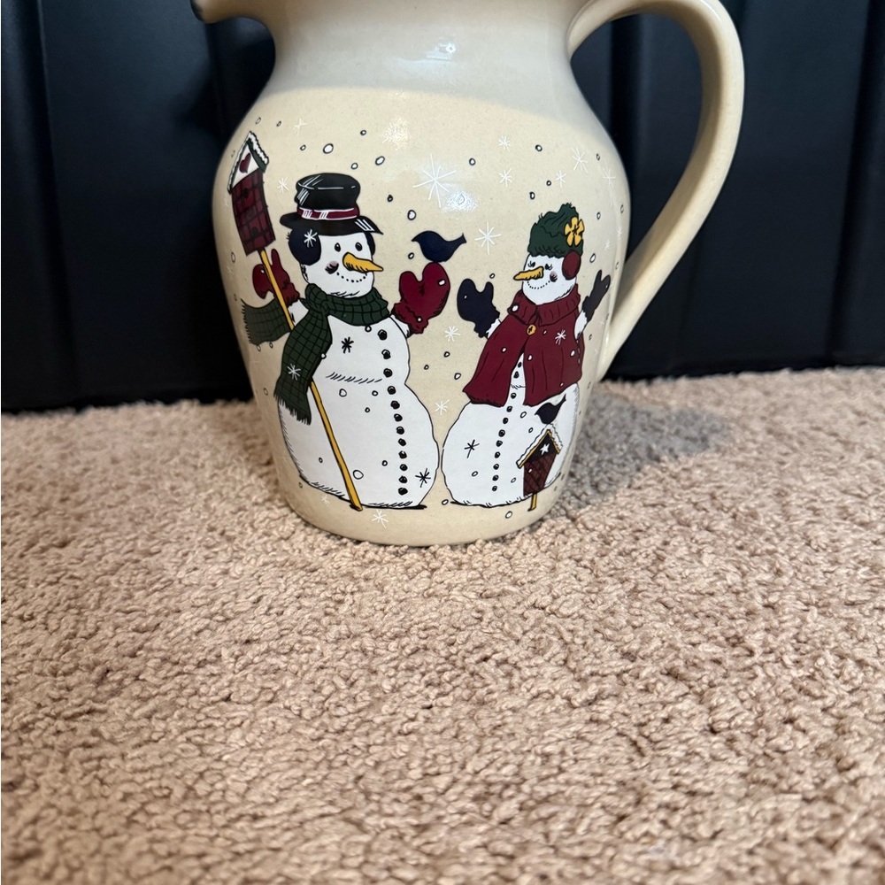 Pottery Pitcher Snowman Birds Home & garden party